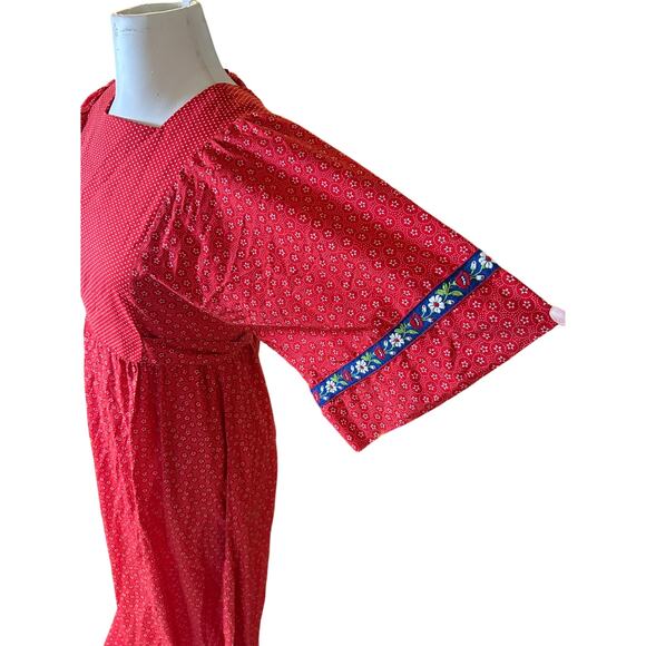 Vintage 70s Prairie Cottagecore Maxi Dress Red Embroidered Women's sz S Handmade - Picture 11 of 11